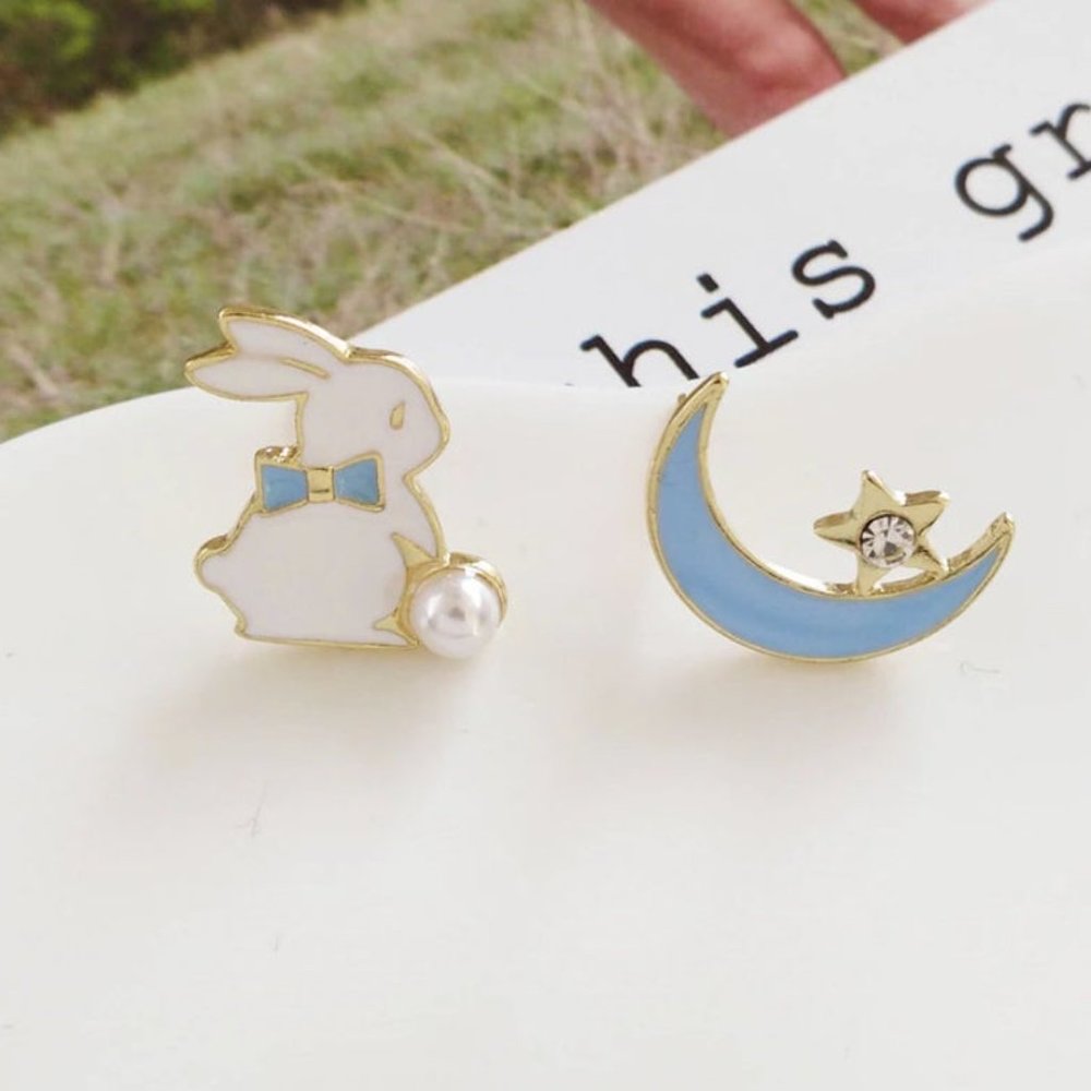 Sweet Moon Rabbit Earrings - Blue - Picture 9 of 9